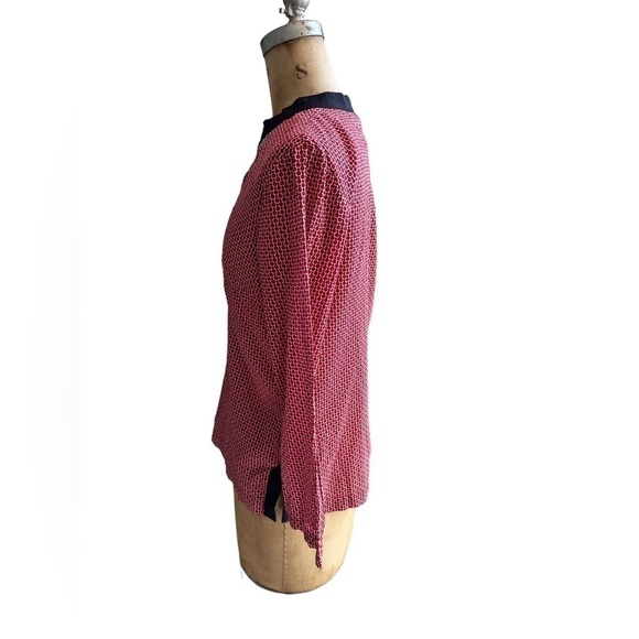 Talbots top/blouse red with and blue print with ribbon trim size small - Picture 3 of 7
